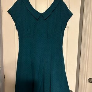 Elegant Teal Cap Sleeve Dress polka dot 2X
